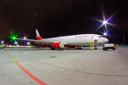 Boeing 737 Rossiya airlines, airport Pulkovo, Russia Saint-Petersburg 22 November, 2017のeditorial素材