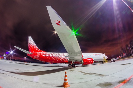 Boeing 737 Rossiya airlines, airport Pulkovo, Russia Saint-Petersburg 22 November, 2017のeditorial素材