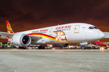 Boeing 787 Dreamliner Hainan airlines, airport Pulkovo, Russia Saint-Petersburg 22 November, 2017のeditorial素材