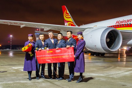 Crew of Boeing 787 Dreamliner Hainan airlines, airport Pulkovo, Russia Saint-Petersburg 22 November, 2017のeditorial素材