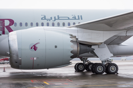 Boeing 787 qatar airways airlines, airport Pulkovo, Russia Saint-Petersburg December 19, 2017のeditorial素材