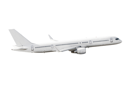 White air plane take off flying isolatedの写真素材