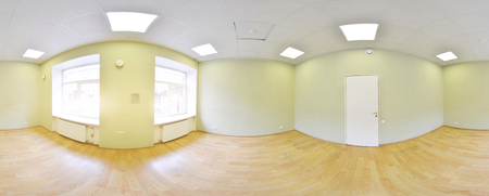 Spherical 360 degrees panorama projection, panorama in empty room in flat apartmentsの写真素材