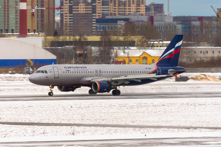 Airbus a320 Aeroflot, airport Pulkovo, Russia Saint-Petersburg. January 08 2018のeditorial素材