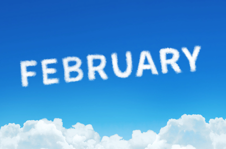 Word February made of clouds steam on blue sky background. Month planning, timetable conceptの写真素材
