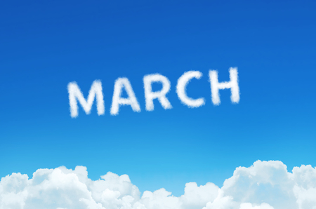 Word March made of clouds steam on blue sky background. Month planning, timetable conceptの写真素材
