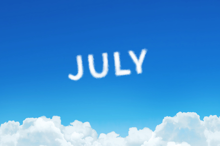 Word July made of clouds steam on blue sky background. Month planning, timetable conceptの写真素材