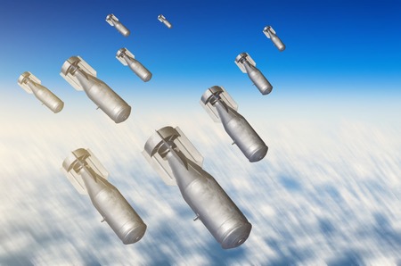 Aerial bombs on a stand on the asphaltの写真素材