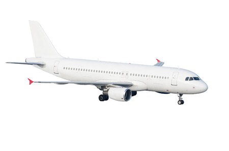 Aircraft white parked isolated on a white background. View from aboveの写真素材