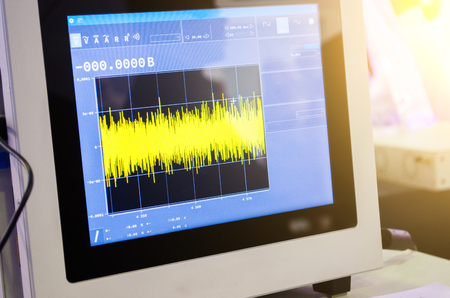 Scientific data of the discovery measurement graphs on the monitor of the modern oscilloscope