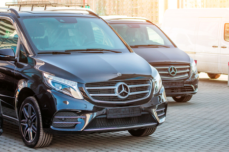 Black luxury van two Mercedes-Benz minivan. Russia, Saint-Petersburg. 14 april 2018 Black luxury van two Mercedes-Benz minivan. Russia, Saint-Petersburg. 14 april 2018