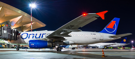 Onur Air . First flight, meeting Russia, Saint-Petersburg. Pulkovo airport, 27 April 2018のeditorial素材