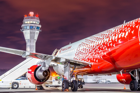 Rossiya airlines, airport Pulkovo, Russia Saint-Petersburg. April 27 2018のeditorial素材