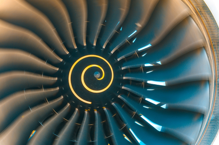 Background turbine blades rotate jet engine aircraft close upの写真素材