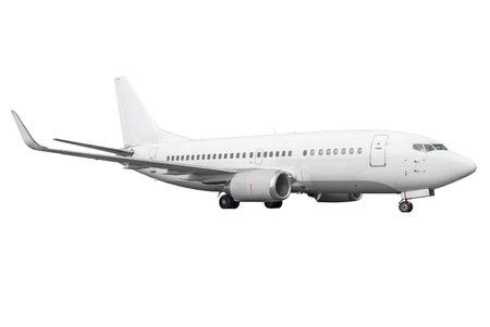 White airplane with chassis wheels isolated on white backgroundの写真素材