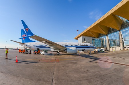 Boeing 737-8 max China southern, airport Pulkovo, Russia Saint-Petersburg. 02 June 2018のeditorial素材