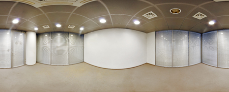 Spherical 360 degrees panorama projection, interior empty room office in modern flat apartments