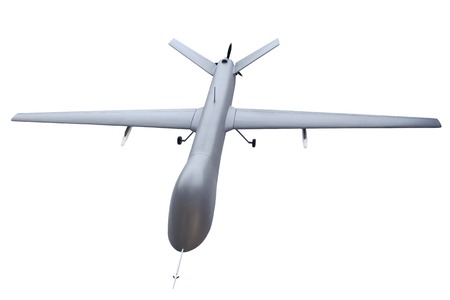 Unmanned military aircraft drone isolated on white backgroundの写真素材