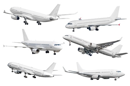 Set of six aircraft isolated from the white backgroundの写真素材