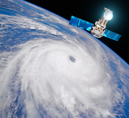 Research, probing, monitoring hurricane Florence. Satellite above the Earth makes measurements of the weather parameters. Elements of this image furnished by NASAの写真素材