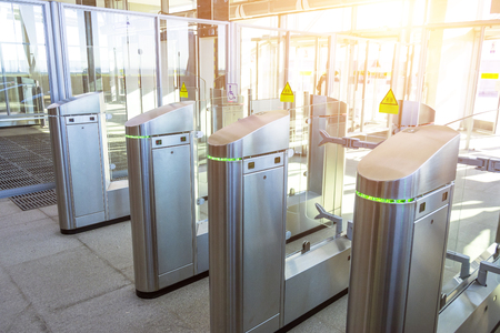 Turnstiles for the passage of subway trains transport