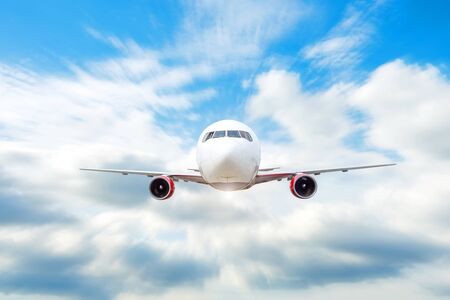 Flying and traveling above the clouds, day voyage airplane motion speed