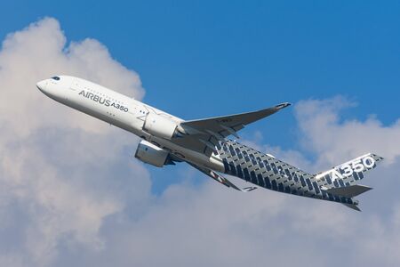Airbus a350-900 XWB show flights. Russia, Moscow region Zhukovsky, airport Ramenskoe. Aviasalon MAKS 2019. 31 august 2019のeditorial素材