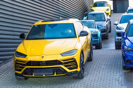 Lamborghini Urus super SUV in street city. Russia, Saint-Petersburg. 28 October 2018のeditorial素材