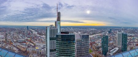 Panorama of the city skyscrapers Commerz bank, view to the south from the Main tower. Frankfurt am Main, Germany. 16 December 2019のeditorial素材