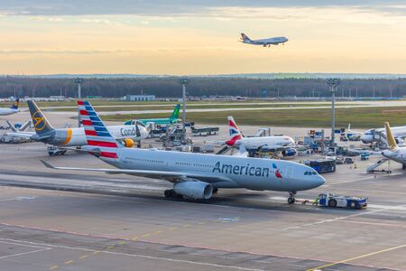 Airbus A330 American Airlines in airport push back tow. Frankfurt, Germany 17 December 2019のeditorial素材
