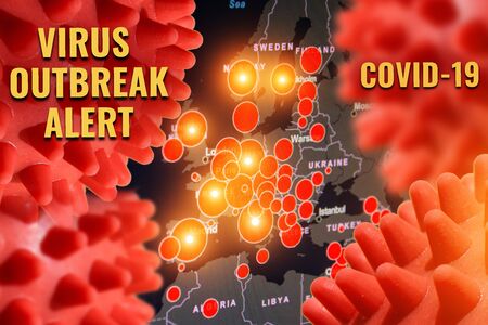 Outbreaks in European countries Italy, Spain, Germany, France, Switzerland and others with foci with coronavirus infection covid-19 SARS-CoV-2の写真素材