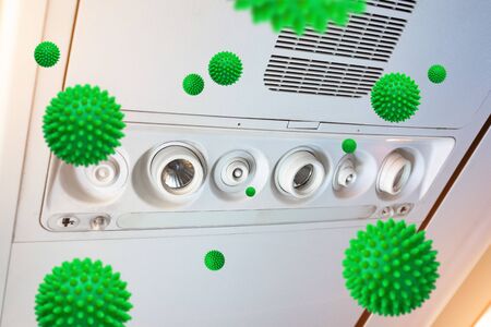 Spread of the virus through the ventilation system in the passenger cabin. coronavirus infection SARS-CoV-2, 2019-nCoVの写真素材
