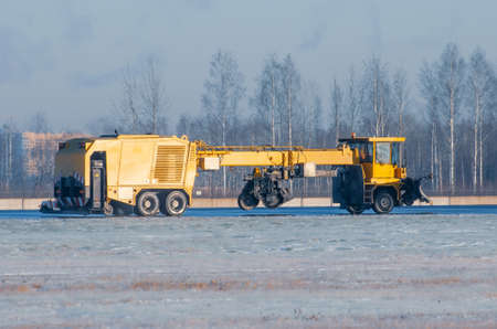 Special snow blower machine for cleaning taxiways and airport runways
