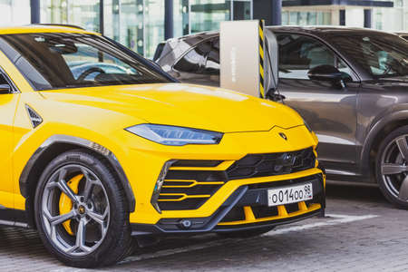 Lamborghini Urus super SUV in street city. Russia, Saint-Petersburg. 14 may 2020のeditorial素材