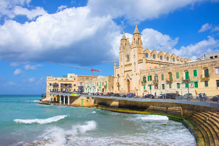 Church of Our Lady of Carmel on Balluta Bay in Sliema, Valletta, Capital city of Malta. 06 may 2019のeditorial素材