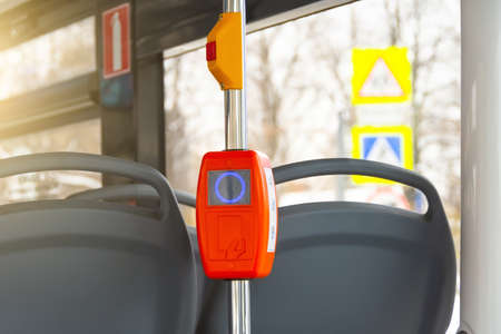Ticket validator, card reader on public bus, trolleybus, tram. Public Transport card reader and...