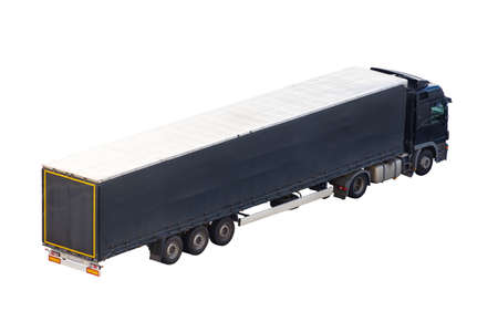 Big black semi trailer truck, isolated back side viewの写真素材