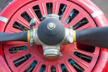 Abstract of a vintage airplane propeller engineの写真素材