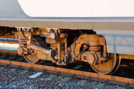 Passing wheels of a passenger electric train on rails
