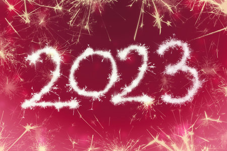 Numbers 2023 symbol inscription on a background color of the year collaborations from flashes of...