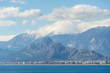Sea and mountain snow cape clouds views, sea in Turkey Antalya Cityの写真素材