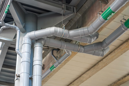 Plastic polypropylene drainage pipes drainage system from public places and roofsの写真素材