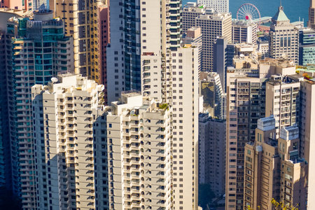 High rise tall residential building of public estate in Hong Kong city, aerial view.の写真素材