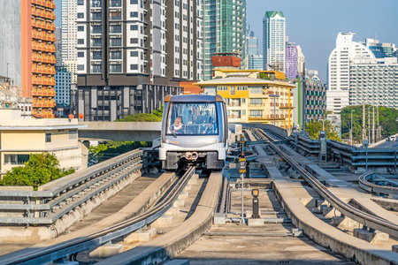 Compact monorail express route through urban developmentsの写真素材