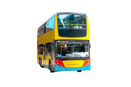 Double decker city shuttle bus isolated in white background.