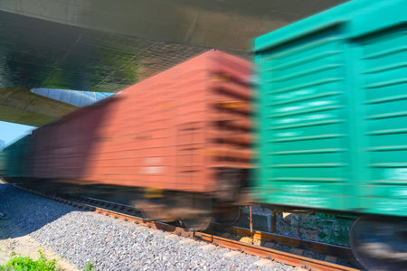 Cargo Containers Transportation Intermodal Rail Freight Shipping Logistics Concept. Import - export goods. Motion blur effect.の写真素材