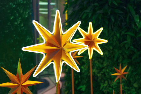 Glowing stars decoration holiday decorations installed.の写真素材