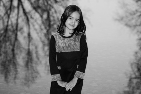 Monochrome Fashion Shot of Little Girlの写真素材