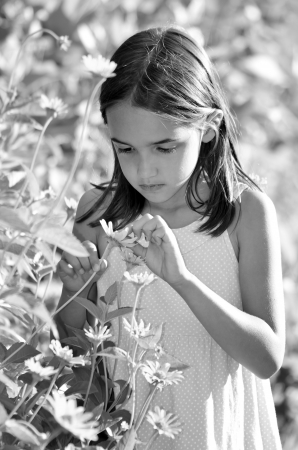 Monochrome Portrait of Girl in the Gardenの写真素材
