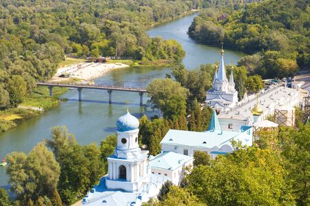 cascade of churches by the riverの写真素材
